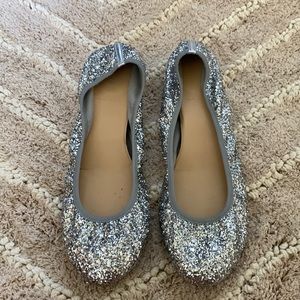 Jcrew lula ballet flats in sparking silver